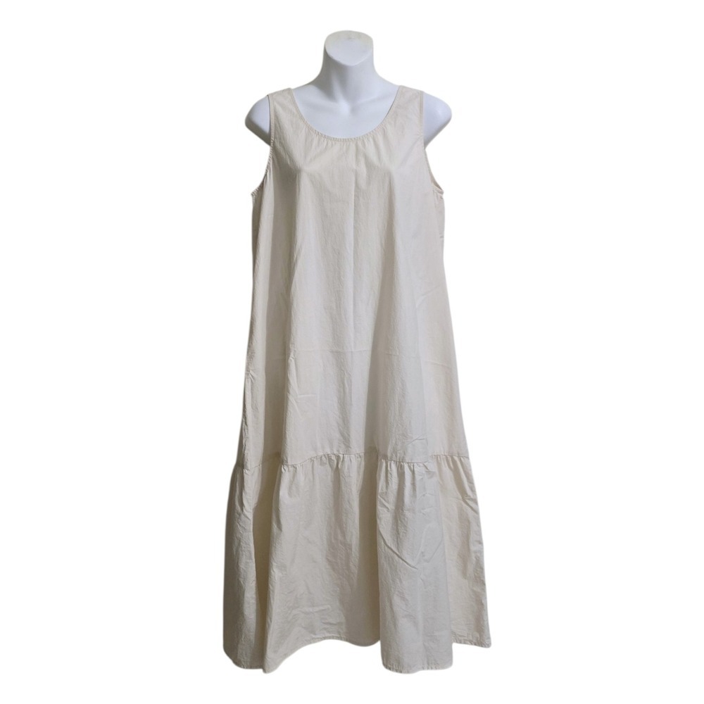 Eileen Fisher Organic Cotton Poplin A-Line Tiered Shift Midi Dress Sz S